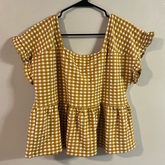 Madewell Gingham Knit Ruffle-Hem Top Size Large - Picture 3 of 3